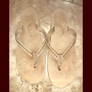 Rainbow rhinestone flip flops large